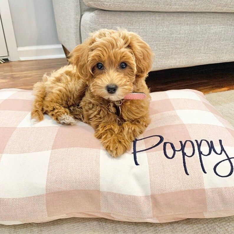 Blush Pink Check Pet Bed Cover Personalized Plaid Pet Bed Etsy