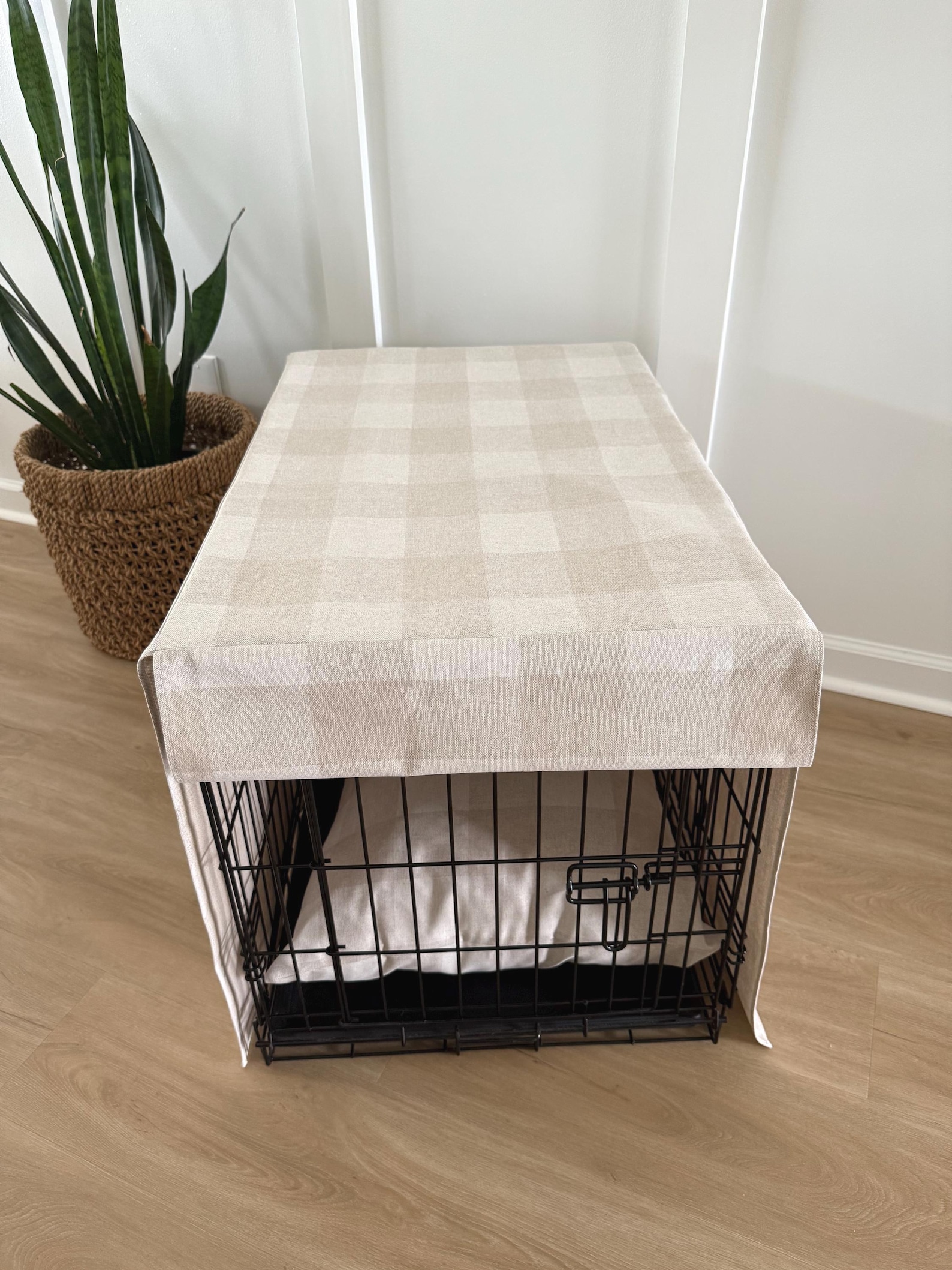 Linen Plaid Dog Kennel Crate Cover - Custom Size Crate Cover ...