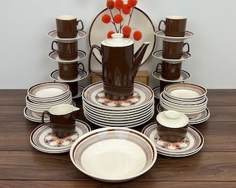 Juego de vajilla de piedra de hierro con patrón "Fantasia" contemporáneo americano vintage, juego de 48 piezas para 8 con piezas para servir, fabricado en EE. UU.