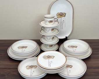 Vajilla vintage "Brown Poppy" para 4 comensales, de Waechtersbach, fabricada en Alemania Occidental, años 70