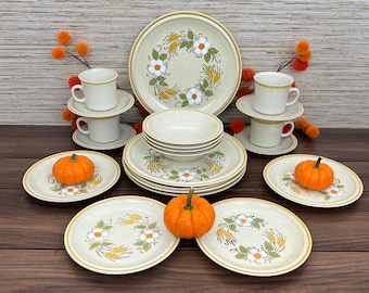 Juego de vajilla de cerámica de 20 piezas (5 piezas cada una) con diseño de flores de pradera y diseño de Hearthside Garden Festival para 4 comensales