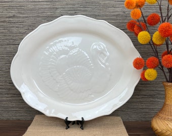 Plato de pavo de cerámica blanca vintage - Marcado EC230 - El Camino, California - Hecho en EE. UU.