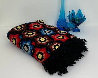 Vintage Hand Crocheted Afghan - Six Point Star Pattern 68" x 46" - Década de 1970