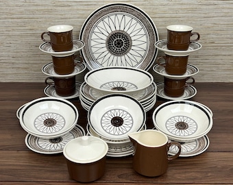 Vintage Royal China "Casa Del Sol" Pattern Cavalier Ironstone Dinnerware Set - Juego de 30 piezas para 6 con piezas para servir, Made in USA