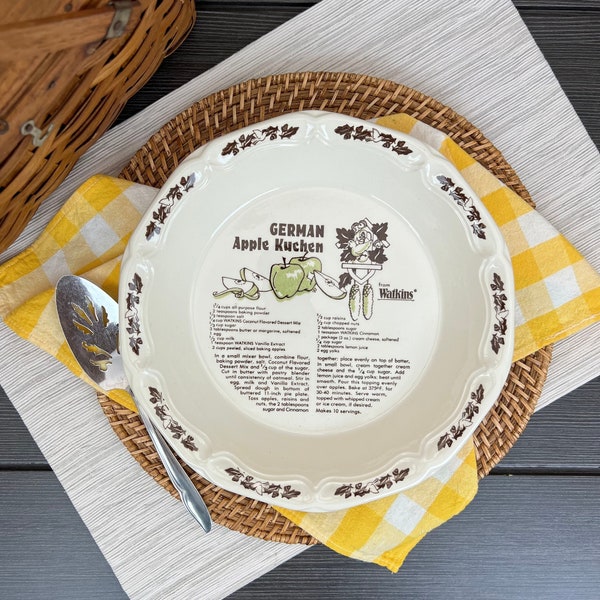 Vintage Watkins Ceramic German Apple Kuchen Plate – with German Apple Kuchen Recipe 1980’s, plus Cookbook