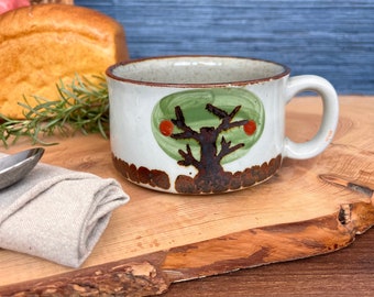 Otagiri vintage - Cuenco para sopa con asa y motivo de árbol, de cerámica, 1 unidad