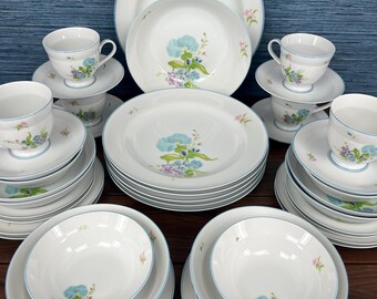 Vintage Mikasa - "Boutonniere" Dinnerware Set- 7 piece for 6 Dining Guests, Serving Bowl - 1978-1979