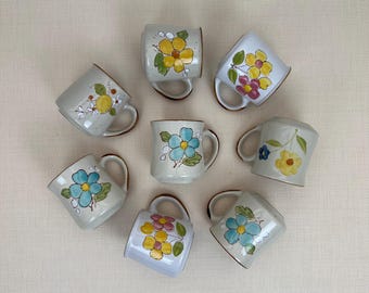 Tazas de cerámica vintage Norleans Floral de los años 70 - Corea - o Sunny Collection Stoneware n.º 21101 - Corea