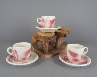 1- Syracuse China Restaurant Ware- Pink Swirled Airbrush Design - Espresso, Demitasse Cup and Saucer Set