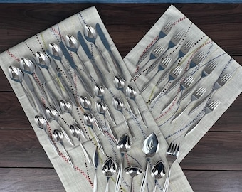 Vintage MCM Stainless Flatware Set, Oneida "Textura" for 6, Serving Pieces