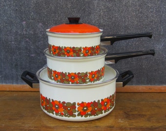 RESERVED *** Chefs Pride 7-Piece Porcelain Enameled Cookware Collection, Design Sunflower Orange