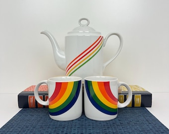 Vintage Rainbow Mugs (2 Count) F.T.D.A. Made in Korea- 1984
