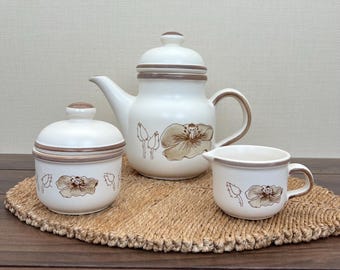 Juego de café vintage "Brown Poppy" de Waechtersbach. Fabricado en Alemania Occidental. Producido en los años 70.