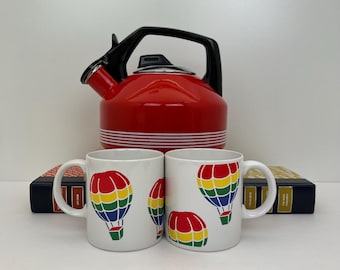 Tazas con forma de globo aerostático vintage (2 unidades) Especialmente para ti F.T.D. Fabricadas en Corea