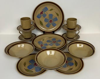 Vajilla de cerámica vintage Hearthside, diseño Rose of Sharon, pintada a mano, para 4 comensales