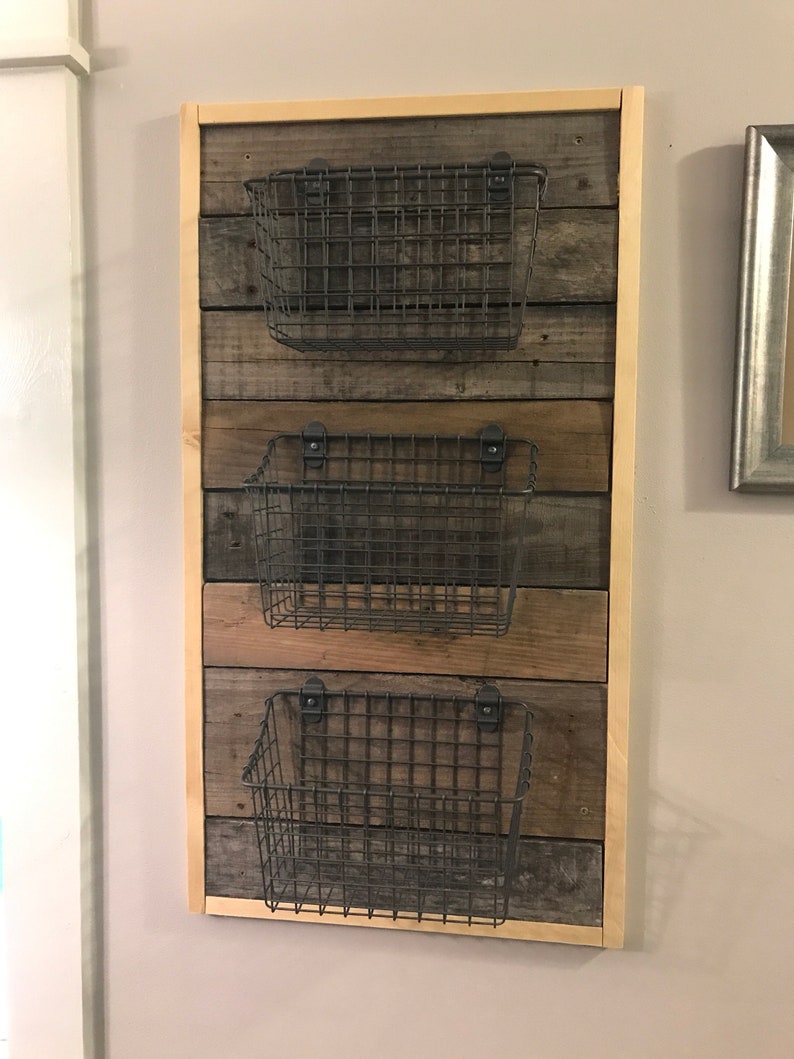 Pallet Wood And Wire Basket Wall Hanging Organizer