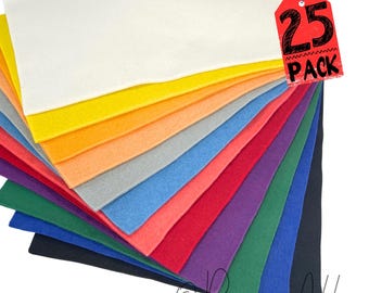 Bulk Viscose Felt Sheets 25 Pack | Rainbow Mixed Colors | 9x12" Craft Felts Soft