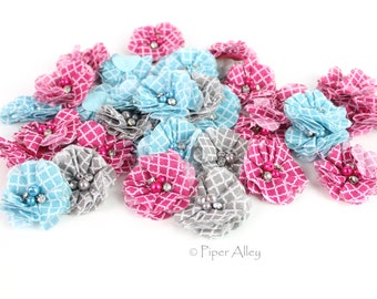 Bulk Chiffon Flower Lot 33  | Pink Blue Grey Quatrefoil | Small 1.75" | IMPERFECTS