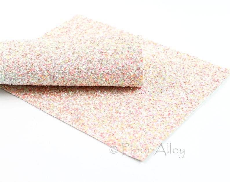 Coral Pink White White Canvas Back, CORAL REEF 8x11 inches Chunky Glitter Fabric Sheet DIY Craft Supplies