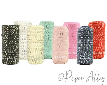 Gold Dot Narrow Fold Over Elastic 5 Yards | 3/8" FOE | Metallic Gold Polka Dot | DIY Hair Accessories | Ivory White Pink Red Aqua Navy Black