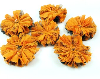 Orange & Black Lace Twirl Flower, 3" Medium Flower - Halloween Colors, LOT of 2 or 6