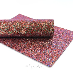POINSETTIA Christmas Chunky Glitter Fabric Sheet | Red & Green | 8 x 11 inch | Black Twill