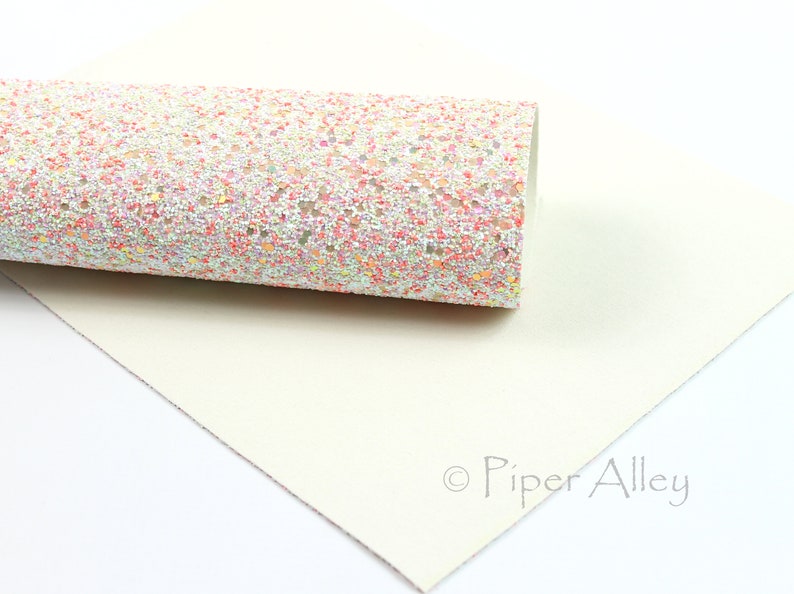 Coral Pink White White Canvas Back, CORAL REEF 8x11 inches Chunky Glitter Fabric Sheet DIY Craft Supplies