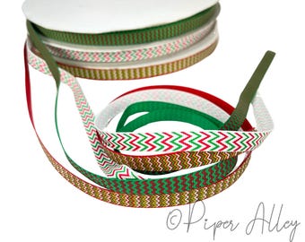 Chevron Christmas Ribbon 5 yards | Grosgrain Ribbon | Red White Green | 3/8 inch | Holiday Bow Making Crafting