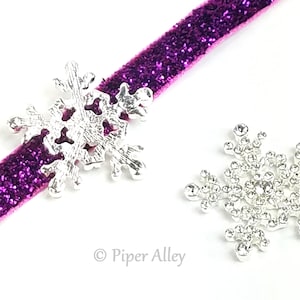 Crystal Snowflake Flat Back Rhinestone Flower Center | 25 mm Clear Metal No Shank | Winter Theme | Clear or Iridescent | DIY Bow Making