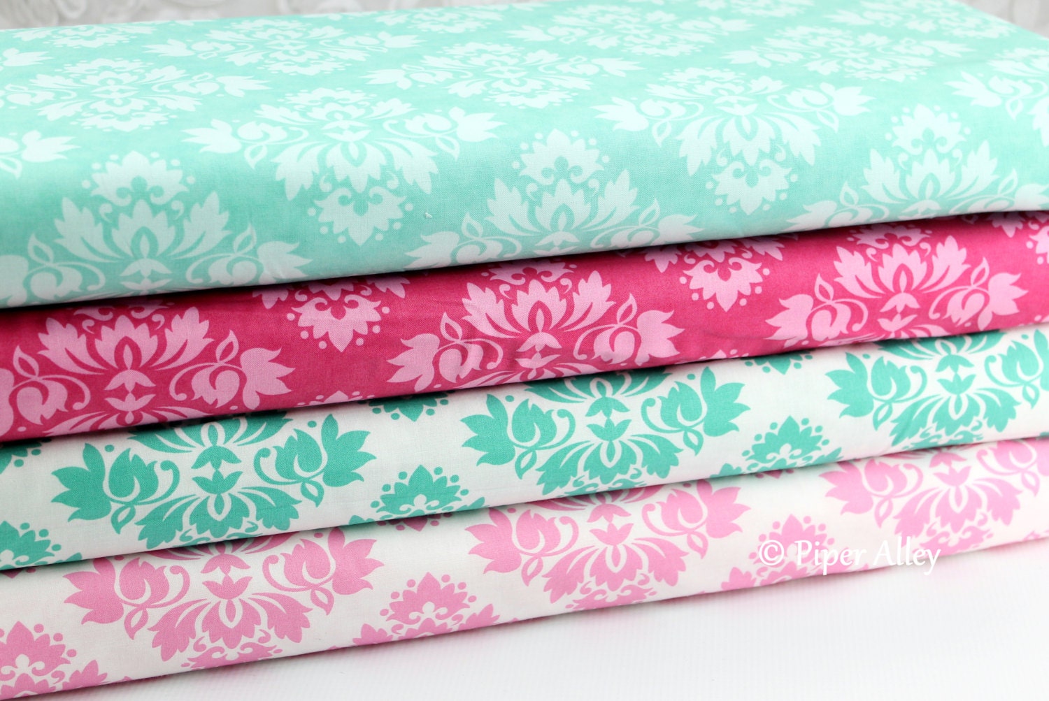 Cotton Fabric Hot Pink Damask Diamond On White By Moda Me & Etsy