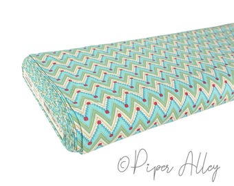 MODA Fabrics Quilting Cotton | Pedal Pushers Sky Blue Aqua Green Zig Zag | By The Half Yard