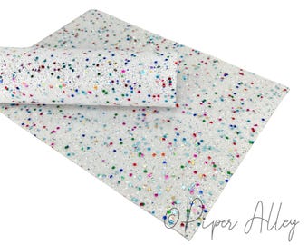 Chunky Glitter Fabric Sheet | Snowglobe Sparkle Faux Leather | DIY Hair Bow Making Supplies | 8x11 inch