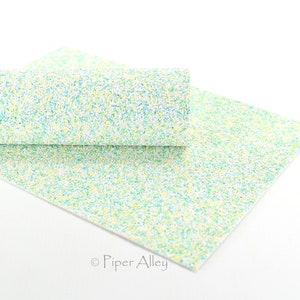 SIERRA Chunky Glitter Fabric Sheet | Green Yellow White Glitter | 8x11 inch | White Knit Felt Back | DIY Bow Making Faux Leather