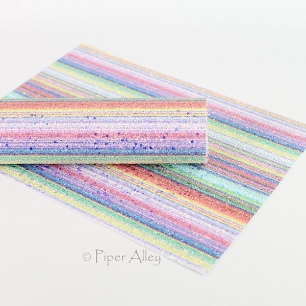 KEY WEST Stripe Rainbow, Chunky Glitter Fabric Sheet, 8x11 inches, DIY Craft Supplies, White Spandex Back