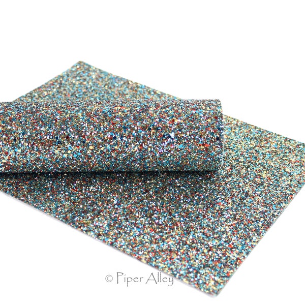 SOUTHWEST GEM, Turquoise, Gold, & Red Mix, Chunky Glitter Fabric Sheet, 8x11 inches, Canvas Back