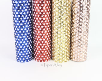 STARS Chunky Glitter Fabric Sheet | Patriotic 4th of July | Red, Royal Blue, Gold, Rose Gold | 8 x 11 inch | DIY Faux Leather