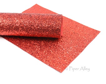 Red Chunky Glitter Fabric Sheet | 8x11 inch | Matching Red Back Faux Leather | DIY Supplies Bows | DUET