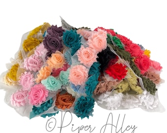 Grab Bag Shabby Flower 2.5" | Chiffon Fabric Roses | Random Solid Color Shabbies | Flower Head for Headband Sash Crown Hat