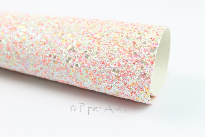 Coral Pink White White Canvas Back, CORAL REEF 8x11 inches Chunky Glitter Fabric Sheet DIY Craft Supplies