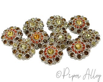 Fall Wedding Bouquet Vintage Button | 28mm Rhinestone Button Acrylic Silver Setting w/ Shank | Flower Center Hair Bow Supplies