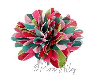 Bright Christmas Stripe Chiffon Fabric Flower | 3 inch | Flower Head for Headband Sash Crown Hat