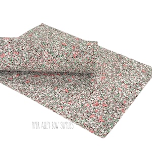 CANDY CANE Chunky Glitter Fabric Sheet | Red Green White Glitter | 8 x 11 inch | Felt Knit Back | Christmas Blend Faux Leather
