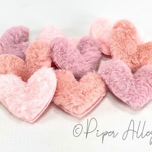 Fur Heart Applique 4 pk | Soft Fuzzy Small 1.6 inch | Pink Valentine Hearts