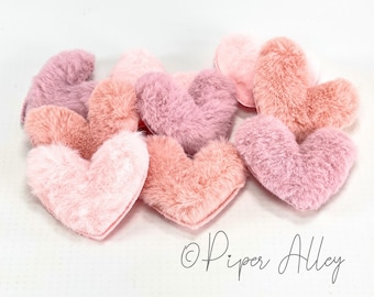 Fur Heart Applique 4 pk | Soft Fuzzy Small 1.6 inch | Pink Valentine Hearts