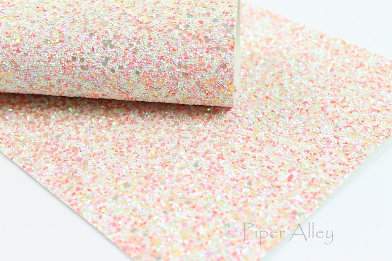 Coral Pink White White Canvas Back, CORAL REEF 8x11 inches Chunky Glitter Fabric Sheet DIY Craft Supplies