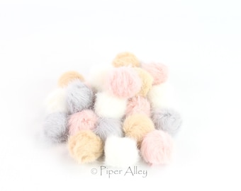 Mini 1" Faux Fur POM POM | Bunny Tail Set of 6 or 10 | White, Pink, Gray, Beige, Red, Berry | Small PomPoms for Bows & Crafts