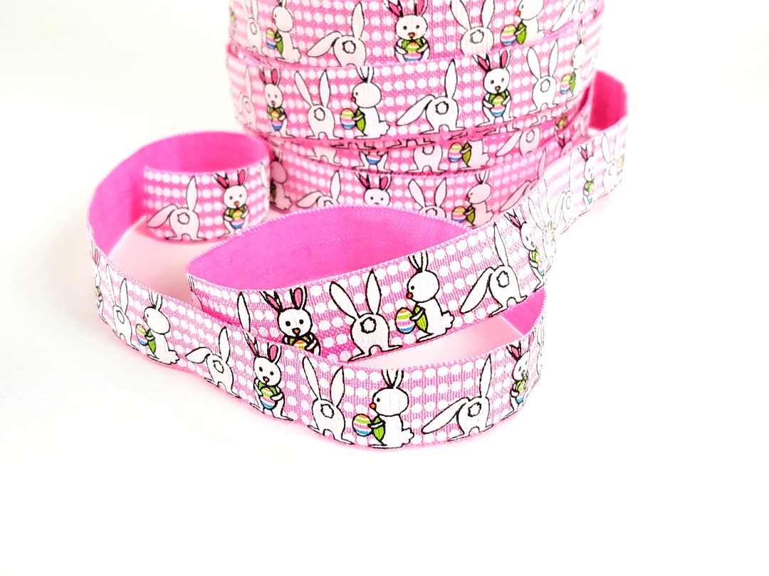 Pink Easter Elastic 5 Yards | Bunny Rabbit With Eggs | 5/8