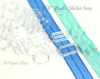 Headband Slider Sets, 5/8" Clear Plastic Sliders, Bra Slides, DIY Adjustable FOE Hardware, Elastic Headband Supplies, O Ring Figure 8