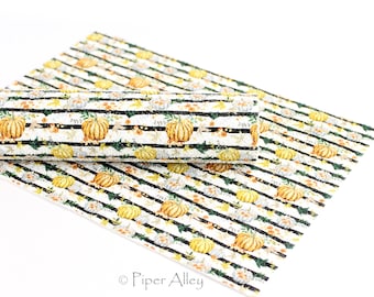 HARVEST TIME Chunky Glitter Fabric Sheet | Pumpkins  Leaves Stripes | Orange White Black | 8 x 11 inch | Faux Leather | DIY Craft Supplies