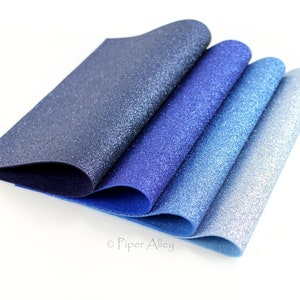 BLUE Glitter Felt Sheet | Fine Glitter Fabric | 12 x 9.5 inches | Matching 100% Merino Wool Back | Navy, Royal, Liberty, Steel